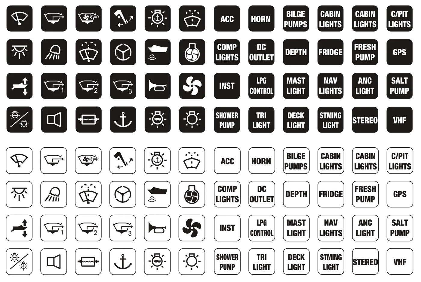 Led Rocker Switch Name Plates - Black & White 12 mm Square