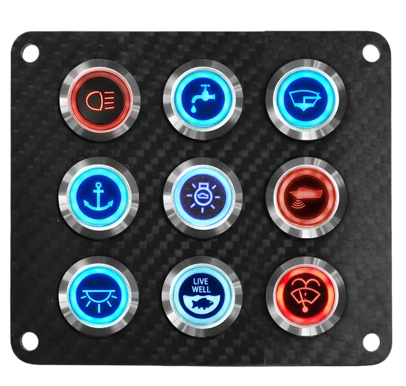 Elite Series 9 Gang - C/F Side by Side Switch Panel - On/Off 20amp IP67