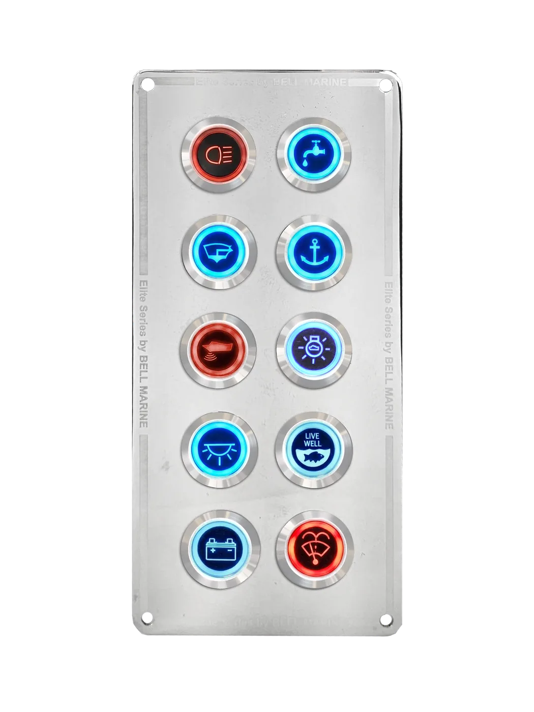 10 gang stainless steel switch panel with 20A backlit switches